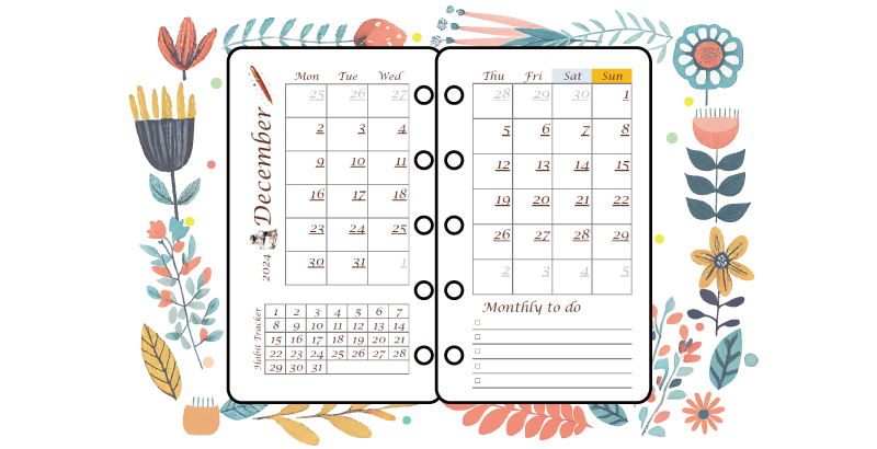 Spread monthly calendar 2024